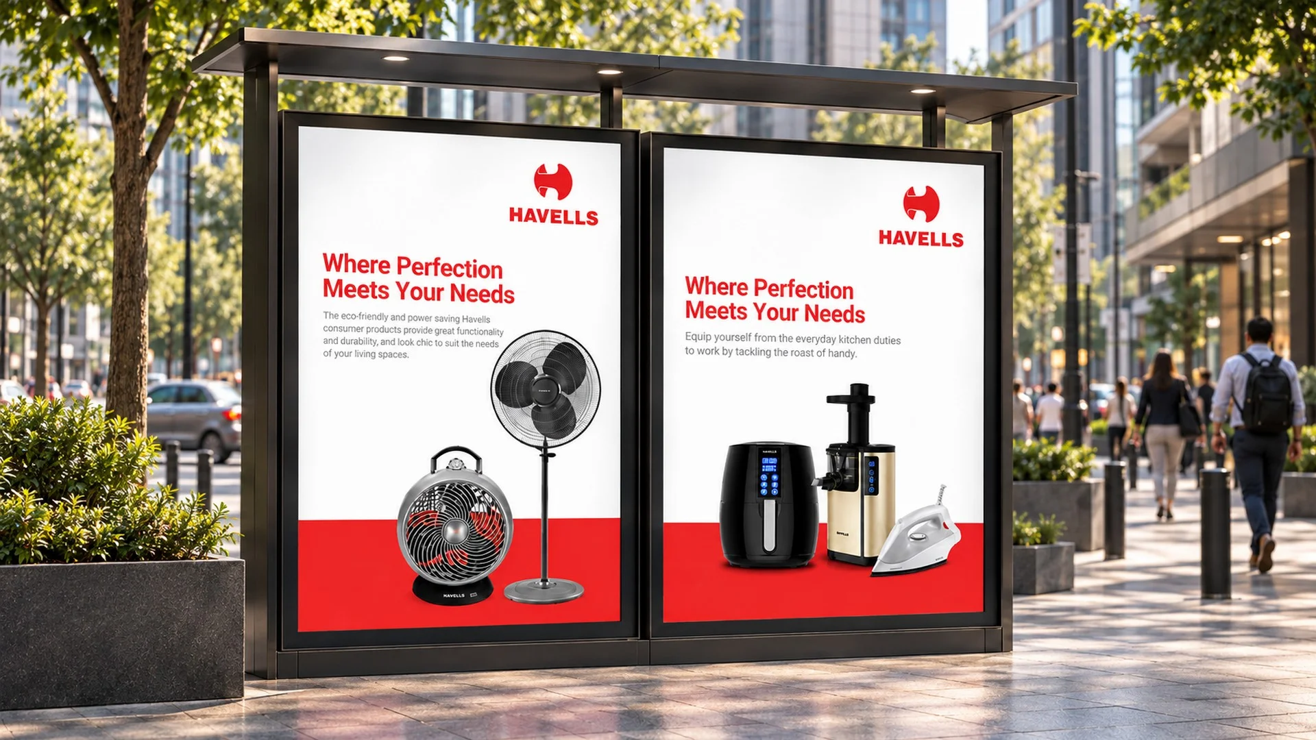 Havells bus-shelter advertising for kitchen appliances