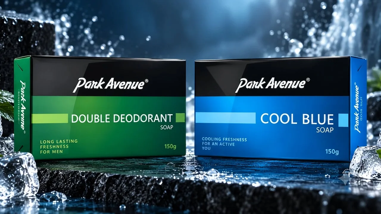 Park Avenue soap packs surrounded by water splashes